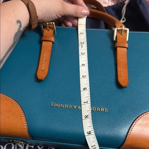 Dooney & Bourke Teal and Tan Leather Tote Bag - Picture 11 of 12